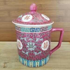 Jingdezhen Chinese Porcelain Tea Cup With Lid Hand Painted Wanshou Mug